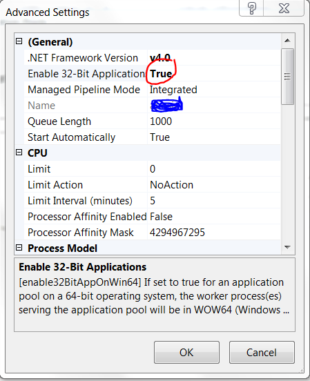 In General , Change Enable 32-Bit Application to True