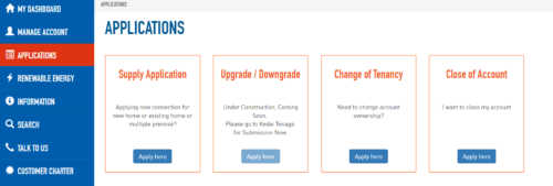 Multiple TNB application management dashboard