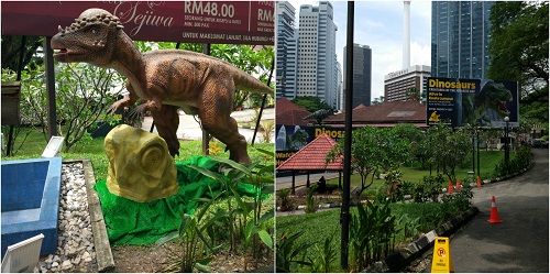 Giant Billboard and Dinosaur at parking during visiting dinosaurs alive