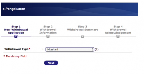 select i-Lestari withdrawal from i-account online
